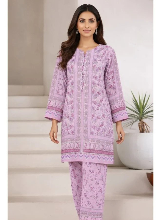 باناش برييا طقم باكستاني من القطن البنفسجي المطبوع بالزهور | فستان نسائي باكستاني طقم كورتا وبنطال سلوار بنقش زهري | مناسب للارتداء اليومي والمناسبات الاحتفالية